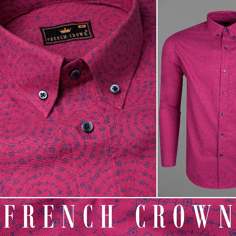 Hibiscus Red and Violent Circular Designed Royal Oxford Shirt Stylish Men's Tropical 