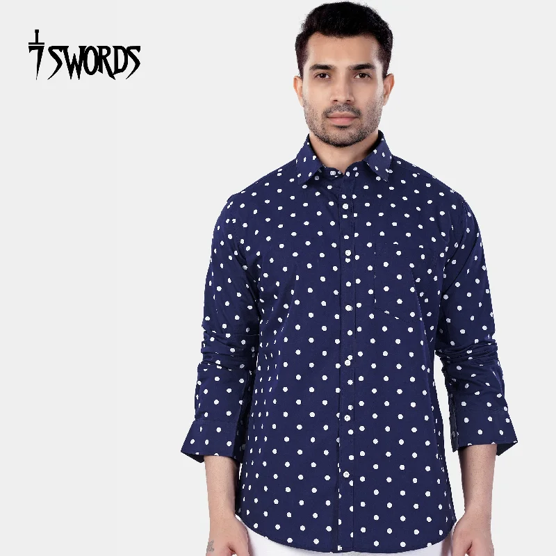 7swords-Haiti Blue and White Polka Dotted Premium Cotton Shirt Elegant Men's Cashmere