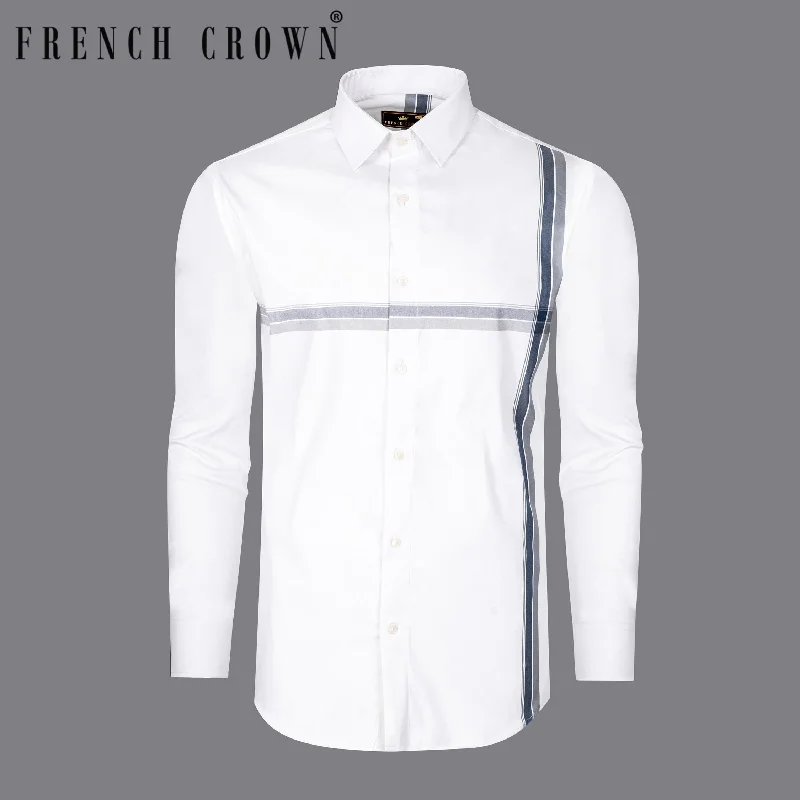 Bright White Striped Premium Cotton Shirt Cool Men's Skate