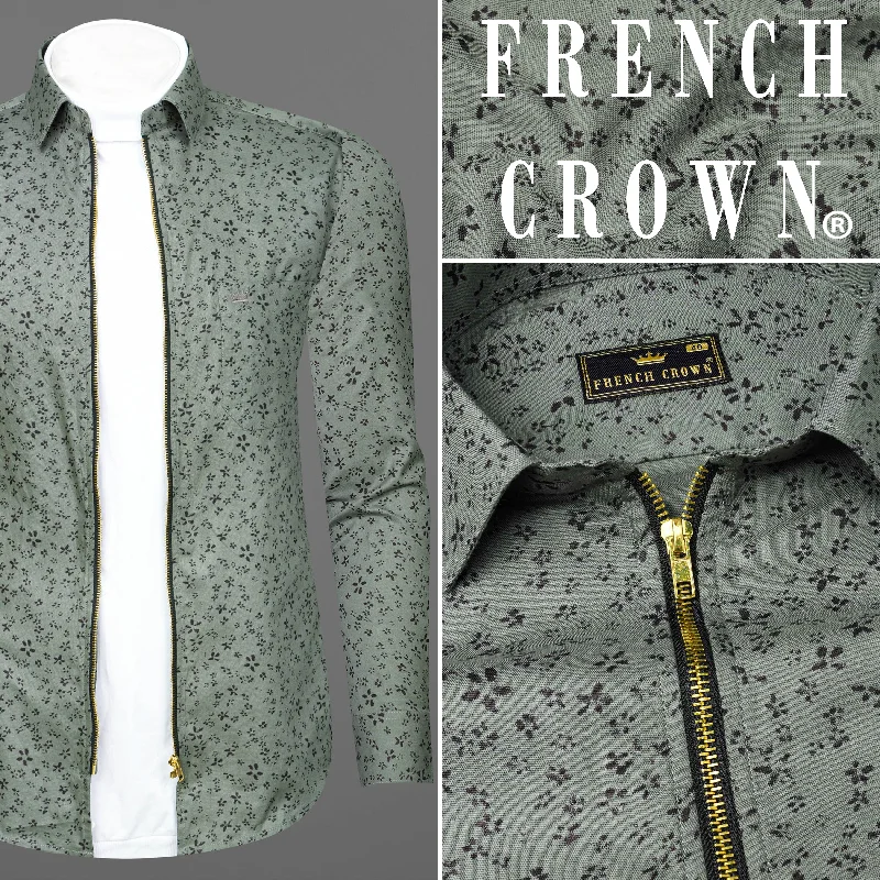 Stack Green Ditzy Royal Oxford zipper Overshirt/Shacket Refined Men's European