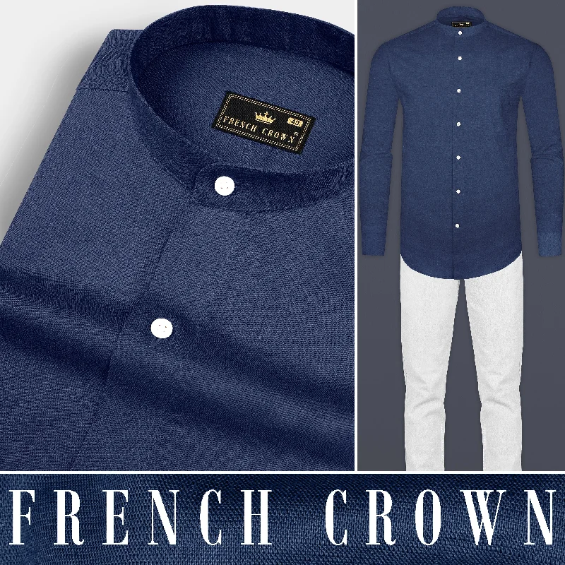 Thunder Blue Luxurious Linen Shirt Tailored