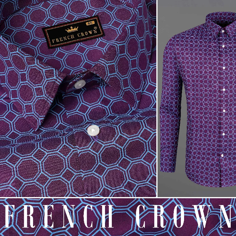 Bossanova Violet with Shakespeare Blue Hexagonal Printed Twill Premium Cotton Shirt Adventure