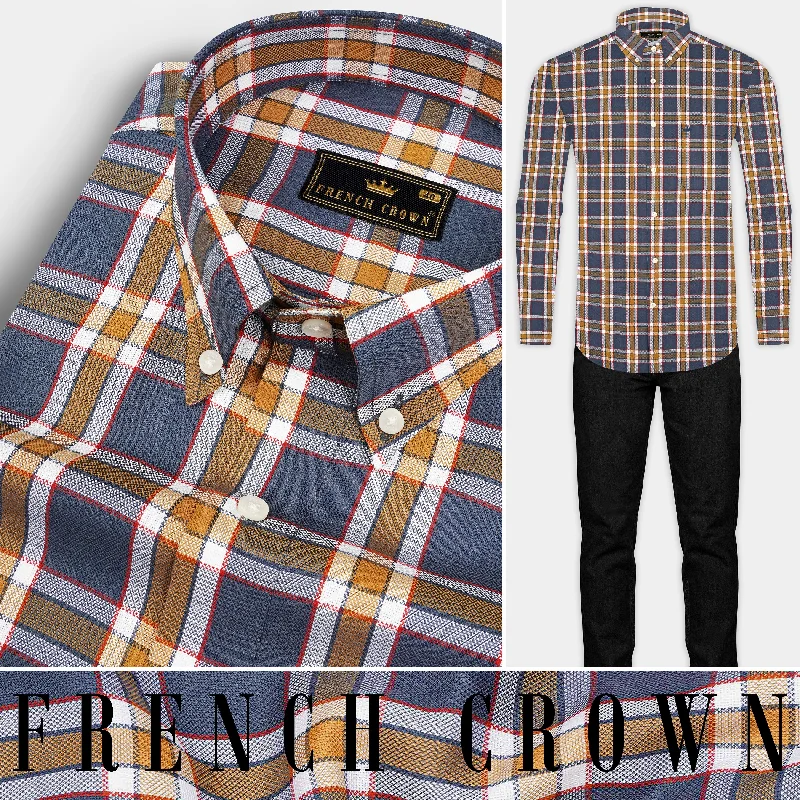 Scarpa Flow Grey and Di Serria Plaid Dobby Textured Premium Giza Cotton Shirt Casual Men's Japanese 