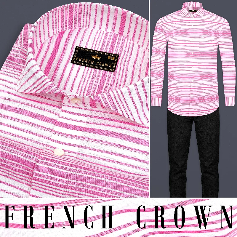 Bright White and Deep Blush Striped Premium Cotton Shirt Relaxed Men's Australian 