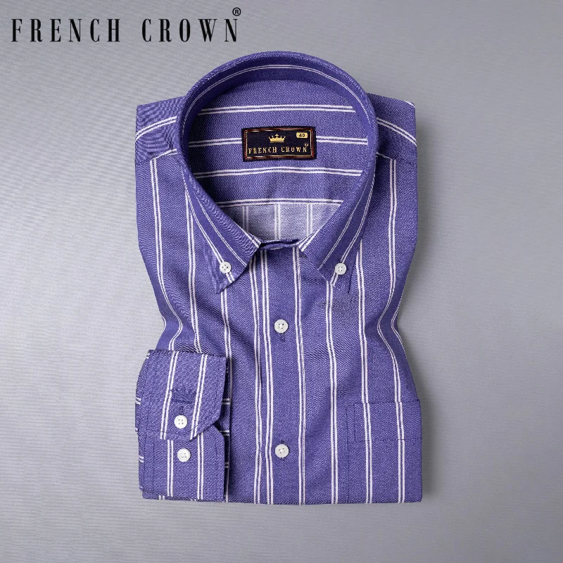 Butterfly Bush with White Twill Striped Premium Cotton Shirt Elegant Men's Cashmere