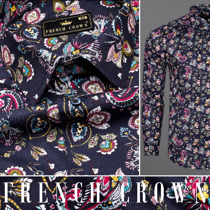 Baltic Navy Blue Multicolour Paisley Printed Super Soft Premium Cotton Shirt Bold Men's Statement