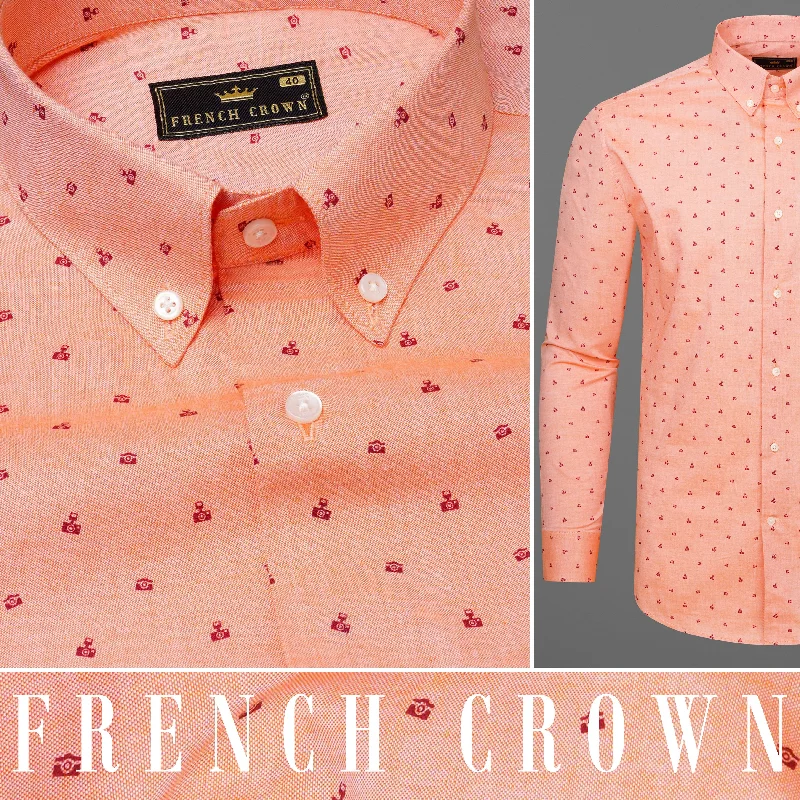 Dark Salmon Peach Camera Print Royal Oxford Shirt Business