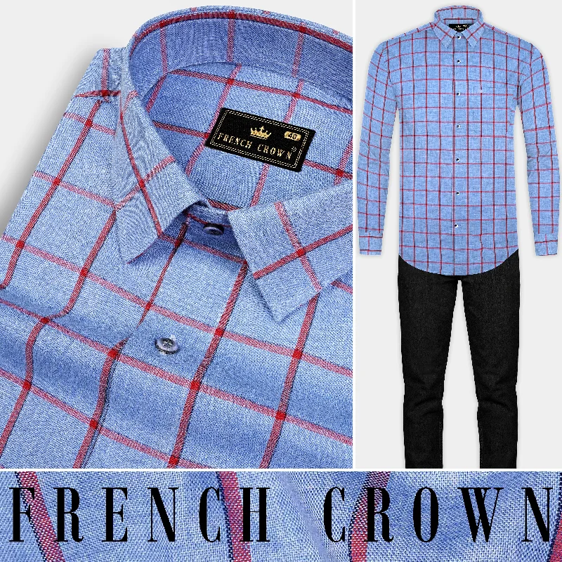 Shipcove Blue and Chestnut Red Windowpane Royal Oxford Shirt Refined Men's Velvet