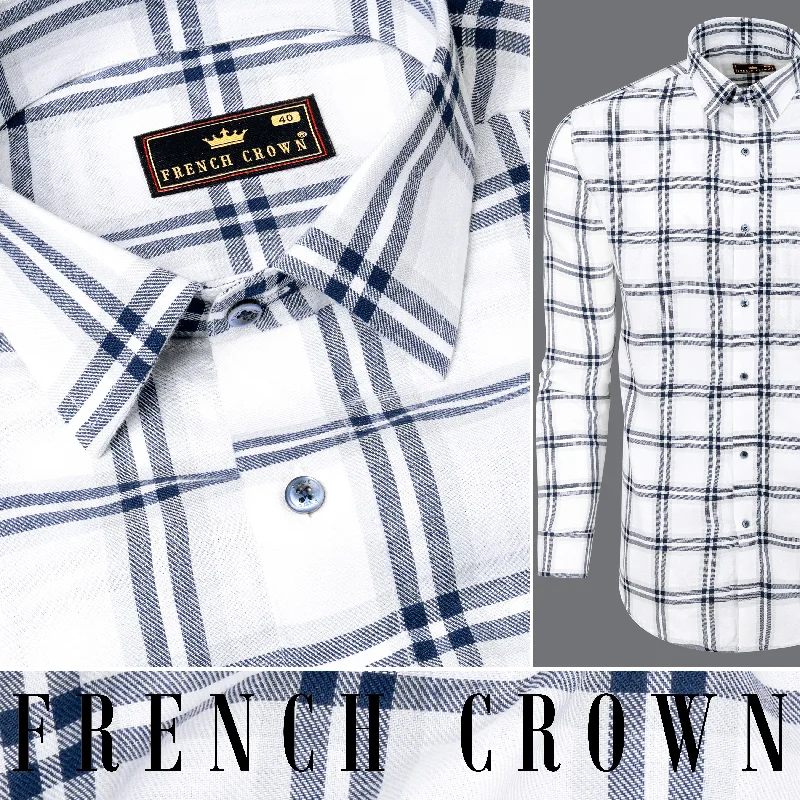 Bright White Twill Plaid Premium Cotton Shirt British Gentleman Style