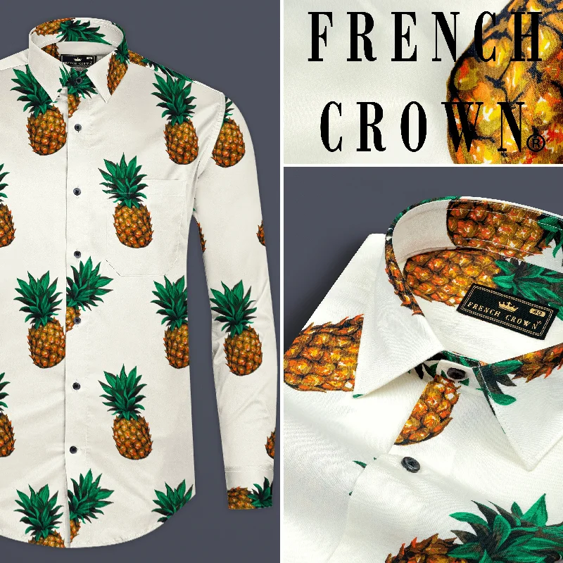 Meadow Beige Pineapple Printed Premium Cotton Shirt Cool Men's Skate