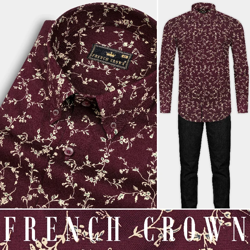 Wine Berry flowers Printed Royal Oxford Shirt Stylish Men's Tropical 