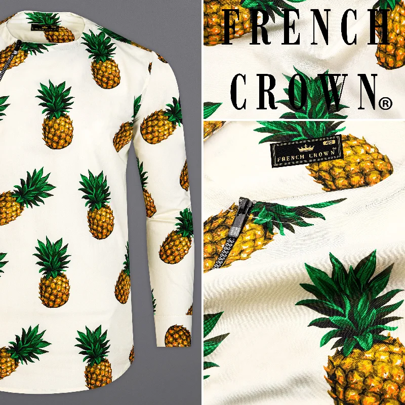 Meadow Beige Pineapple Printed Premium Cotton Designer Shirt Lumberjack