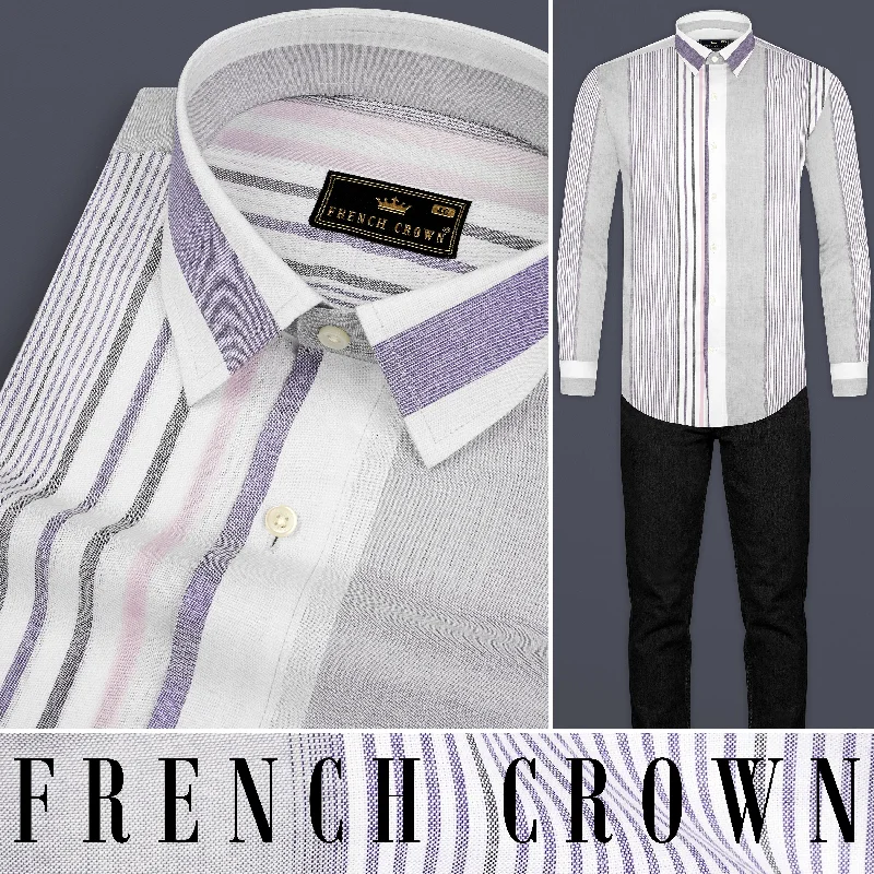 Celeste Gray with Opera Mauve Striped Premium Cotton Shirt Hip Men's Retro