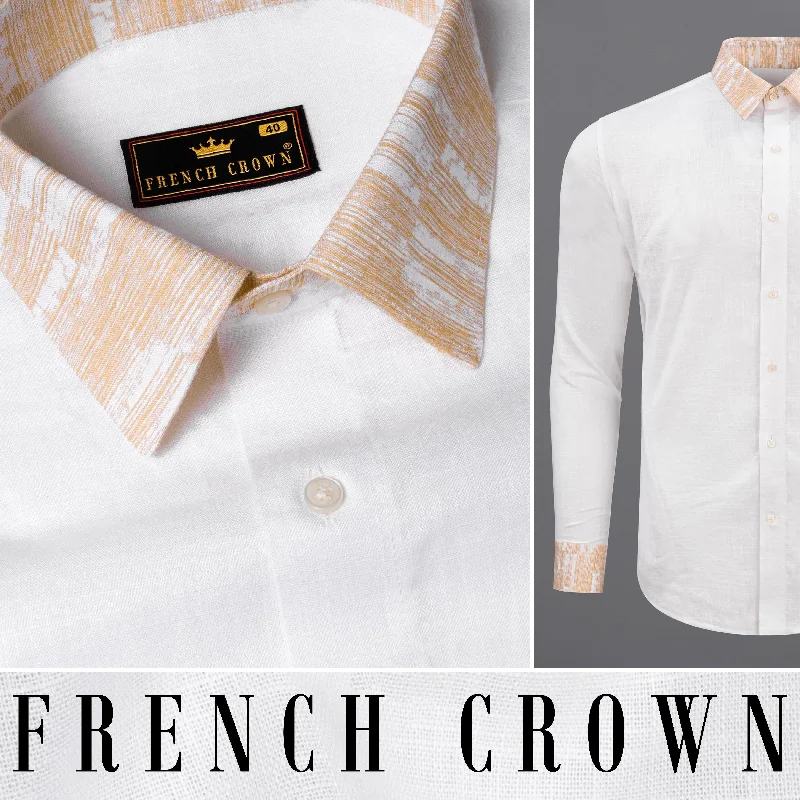 Bright White with orange cuff-collar Luxurious Linen Shirt Gym