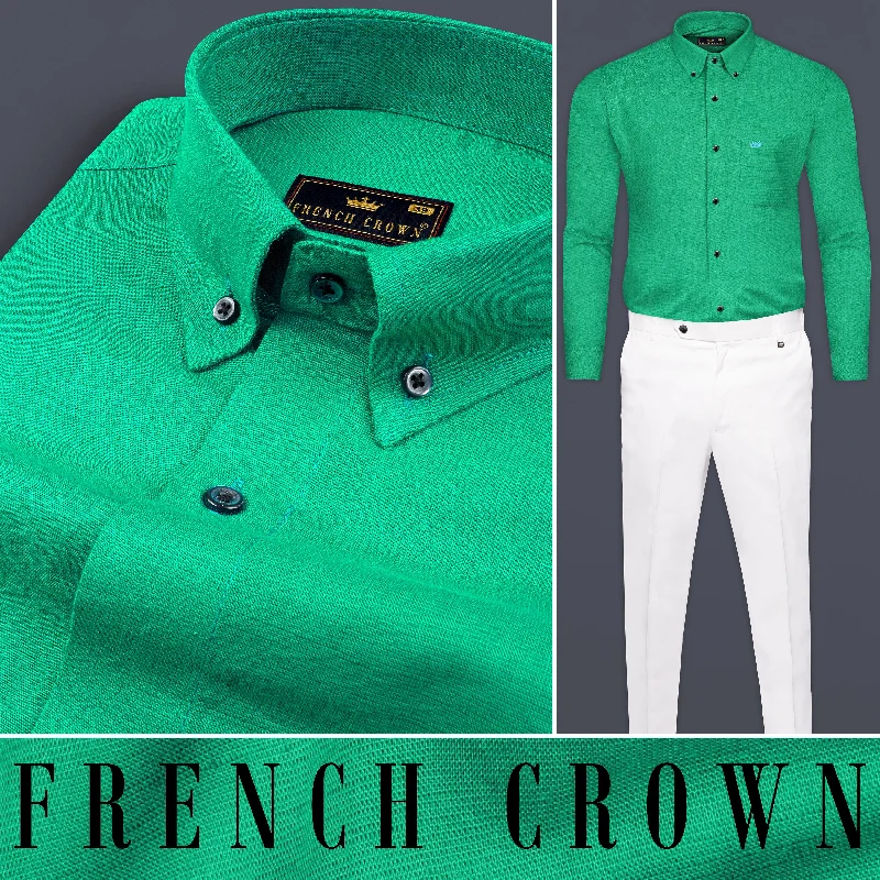 Jade Green Luxurious Linen Shirt Laid