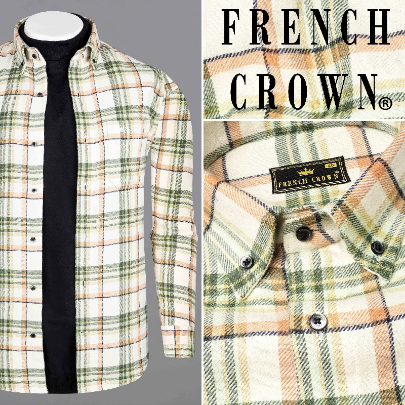 Rum Swizzle with Finch Green Checkered Flannel Overshirt/Shacket Casual Men's Loose