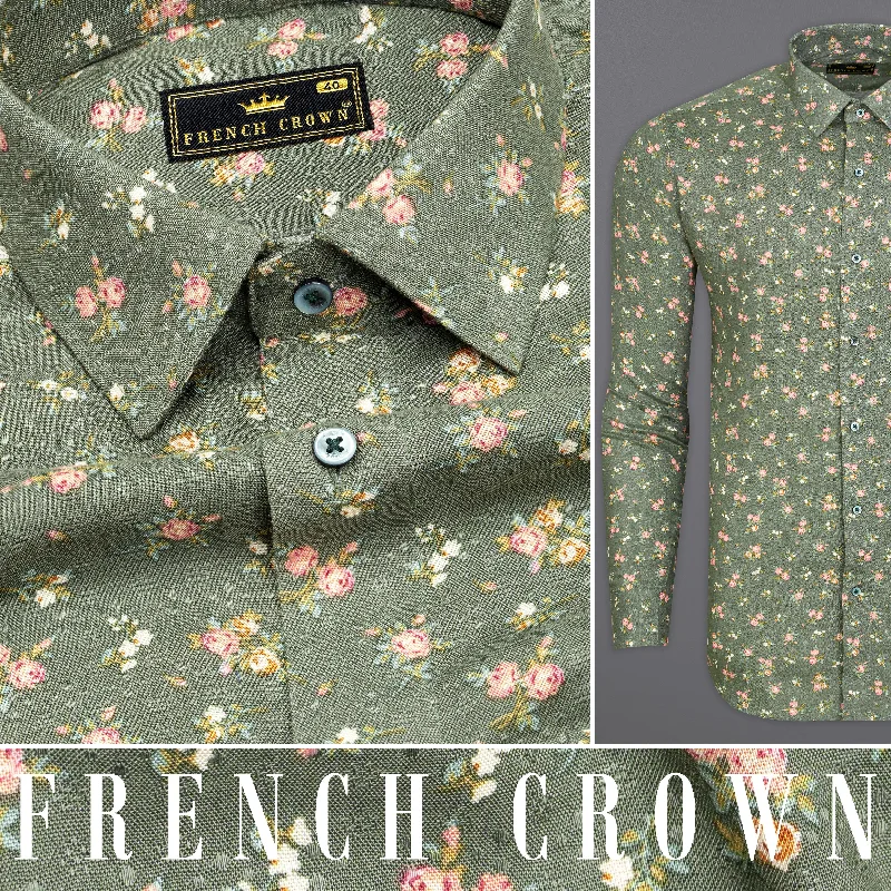 Concord Green with Chestnut Pink Ditsy Textured Tencel Shirt Vacation