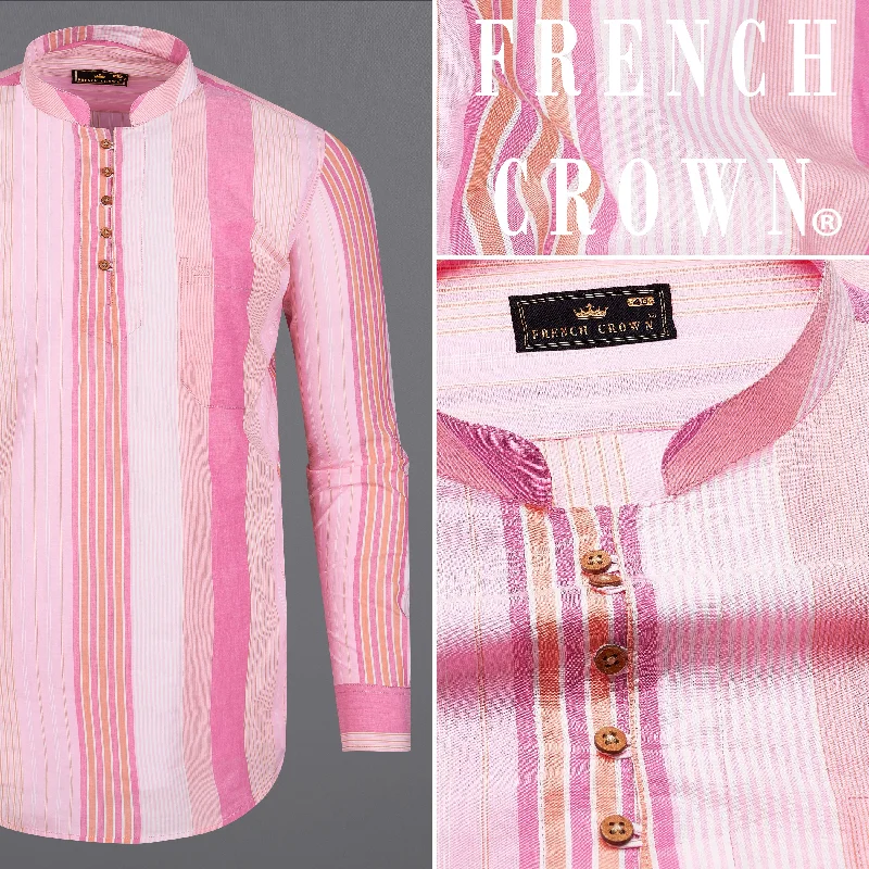 Carissma and Classic Pink Striped Premium Cotton Kurta Shirt Dynamic Men's Glow