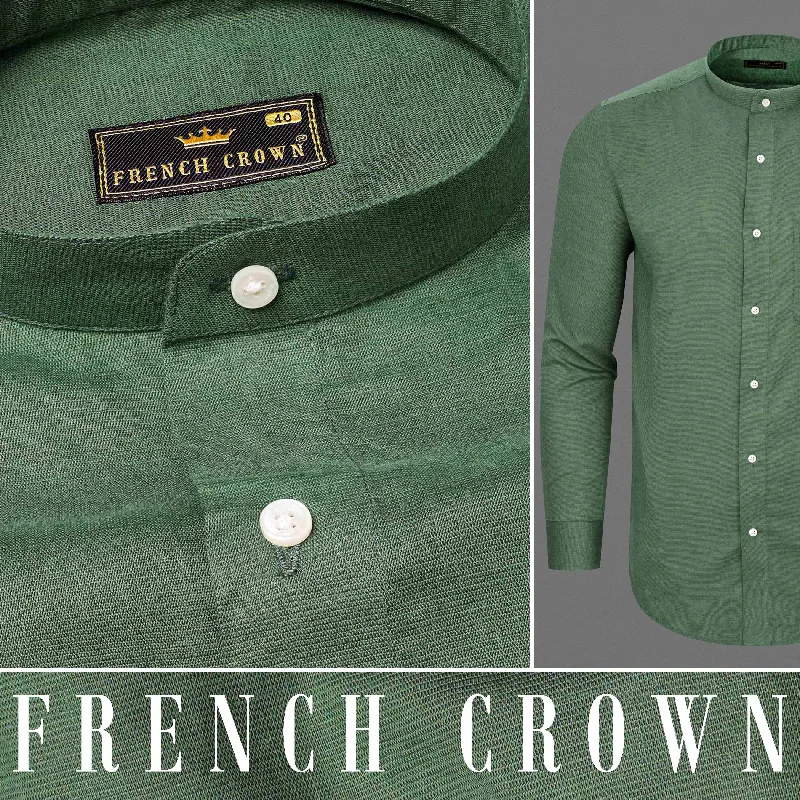 Finlandia Green Luxurious Linen Shirt Cozy Men's Winter