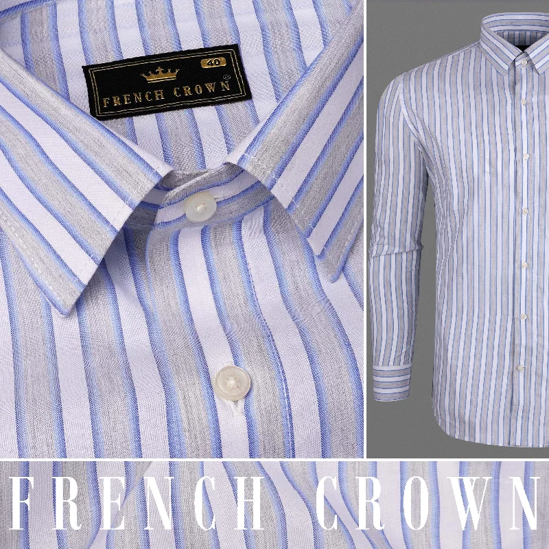 Martini Gray with Scampi Blue Striped Premium Cotton Shirt Hip Men's Urban