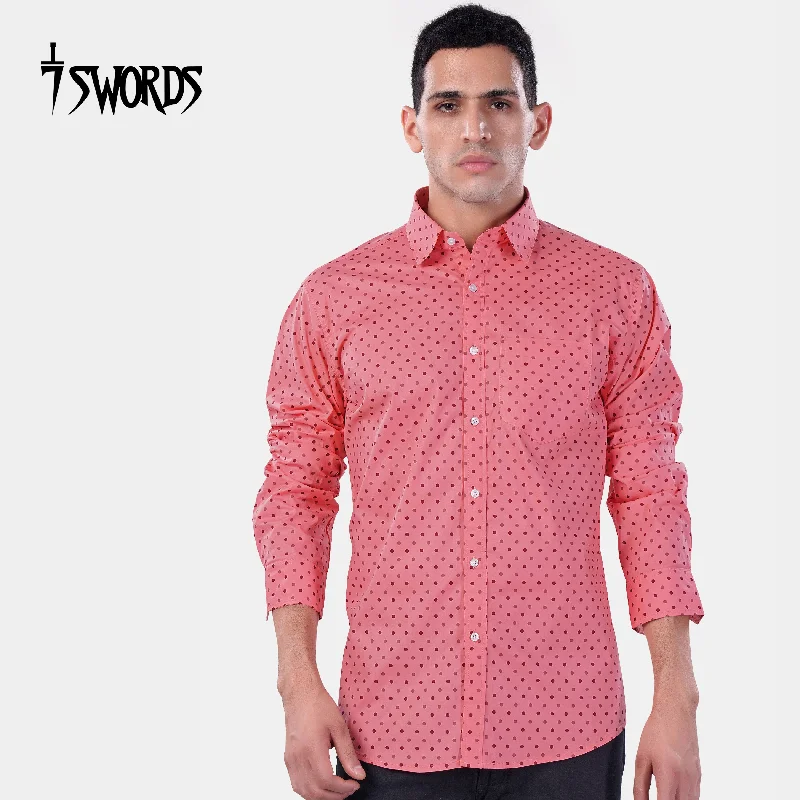 7swords-Blossom Pink with Claret Maroon Dotted Premium Cotton Shirt Masculine Men's 