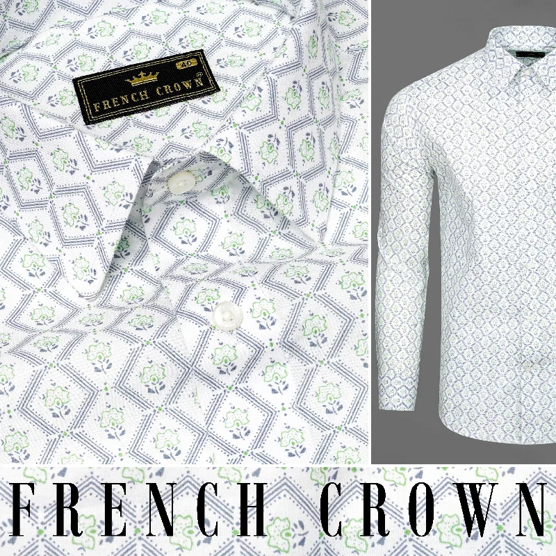 White and Feijoa Green Chevron Premium Cotton Shirt Modern Men's 