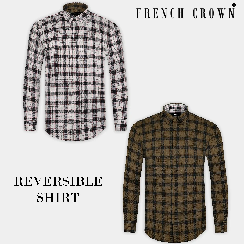 Bright White Plaid and Korma Brown Plaid Royal Oxford Reversible Shirt Rugged Men's Outdoor 