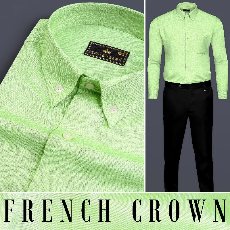 Washed Out Green Royal Oxford Shirt Casual Men's Loose