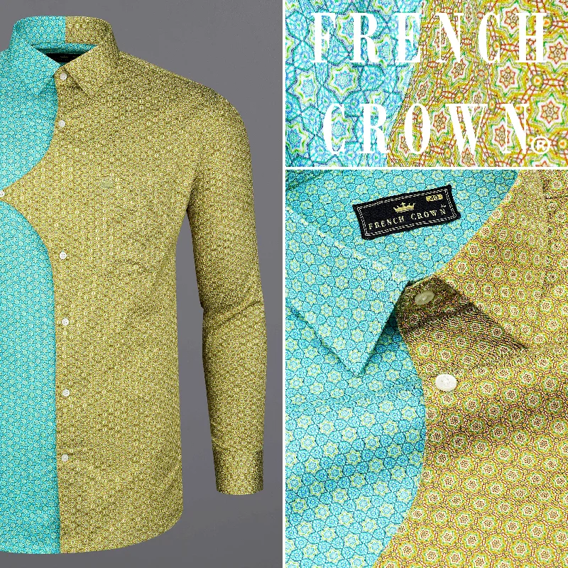 Downy Blue with Murky Green Printed Super Soft Premium Cotton Designer Shirt Masculine Men's Thick