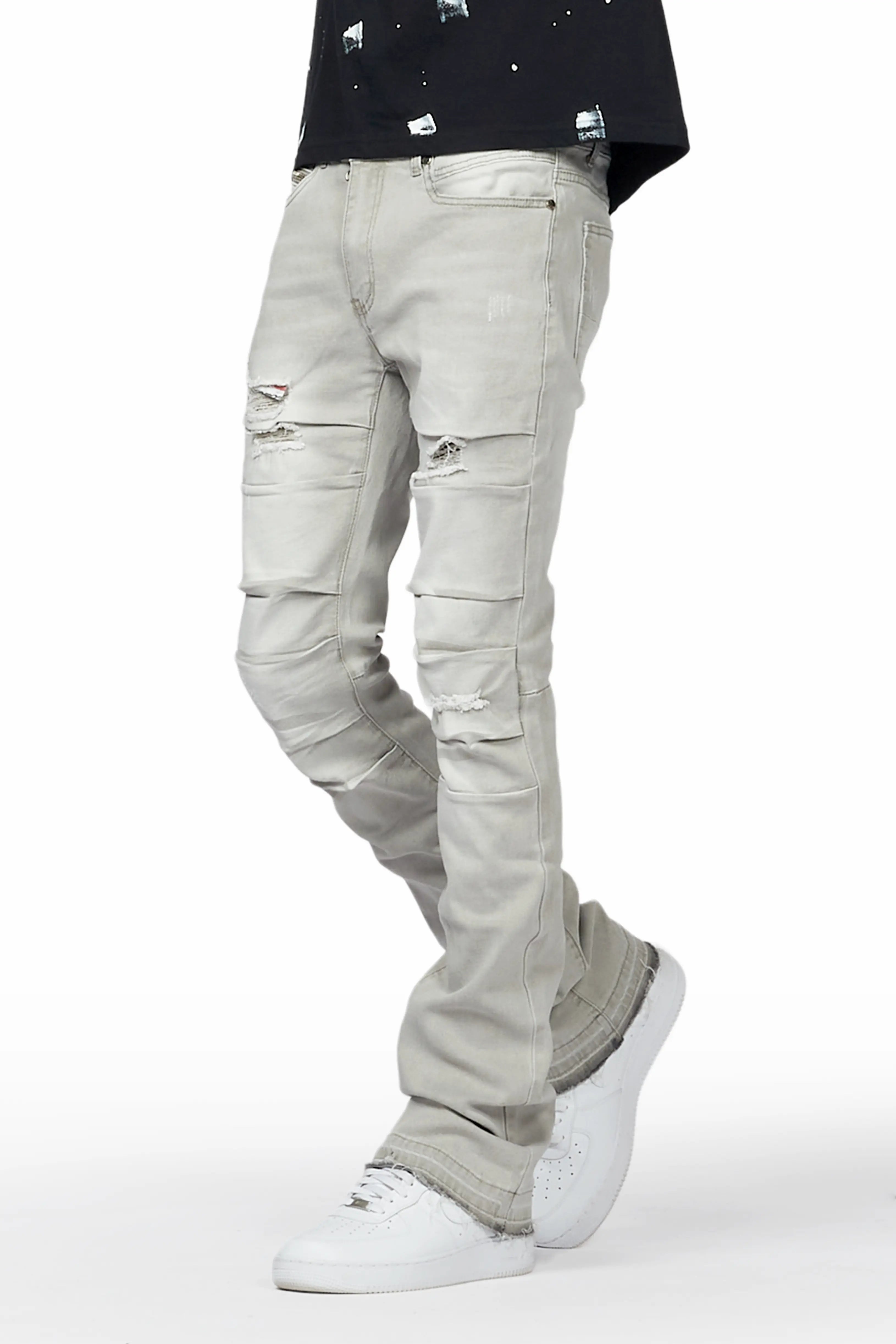 Karter Grey Stacked Flare Jean Sporty Men's Athleisure 