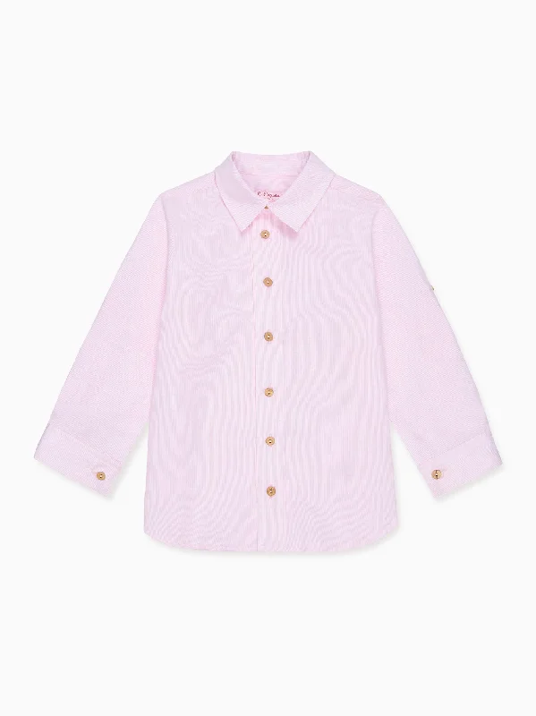 Dusty Pink Stripe Jazmin Linen Mix Long Sleeve Boy Shirt Refined Men's Hand