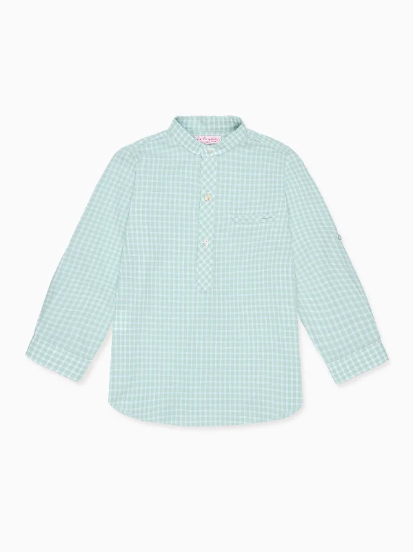 Sage Gingham Mateo Cotton Long Sleeve Boy Shirt Tailored