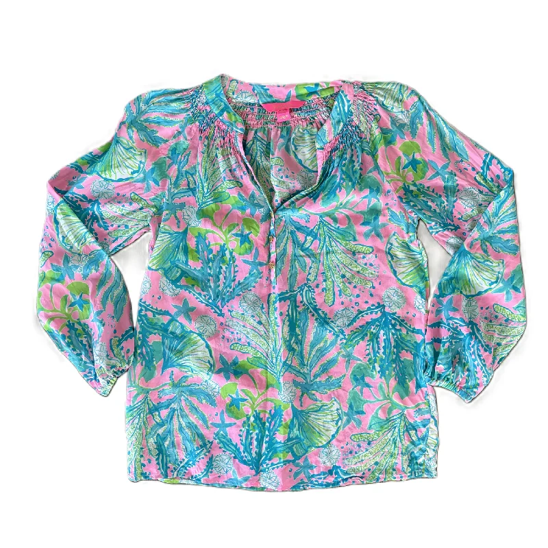 Top Long Sleeve Designer By Lilly Pulitzer In Blue & Pink, Size: Xs Tailored