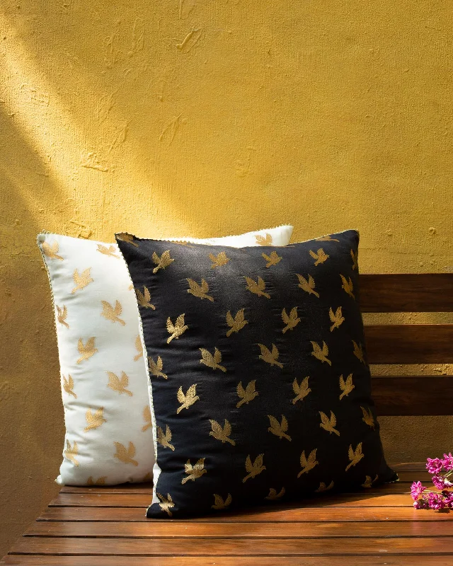 Palar Chidiya Cushion Cover - Black Tailored