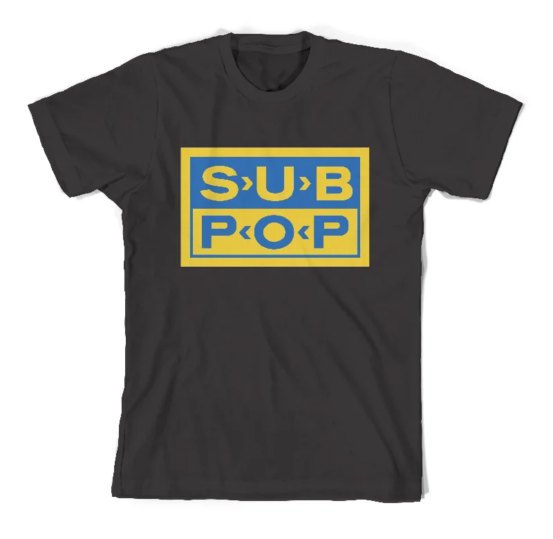 Logo Black w/Yellow and Blue T-Shirt Trendy Men's Scandinavian