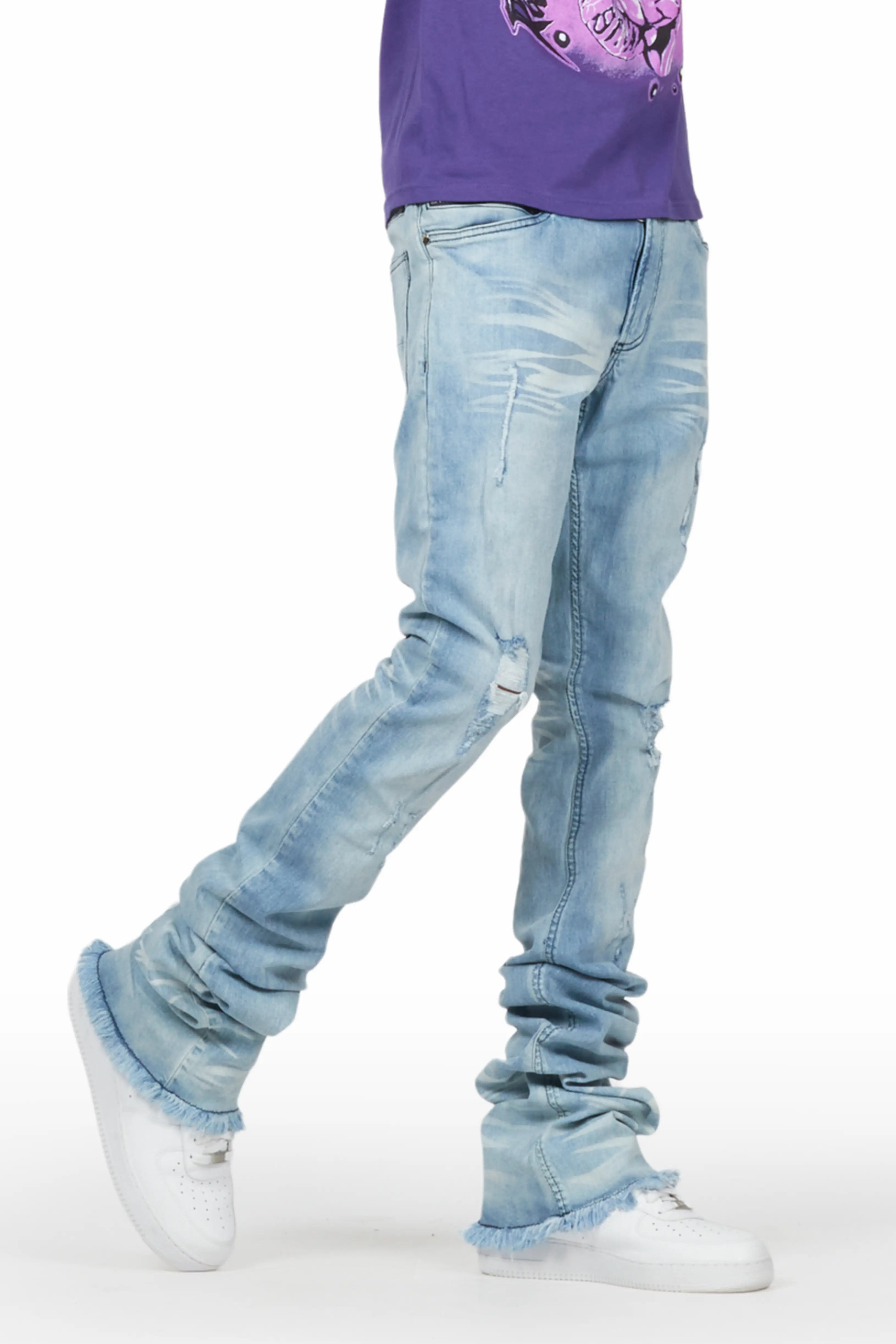 Faby Light Blue Super Stacked Flare Jean Earthy Men's Hemp