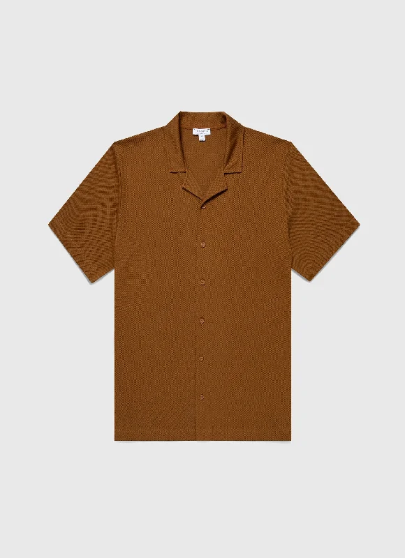 Men's Riviera Camp Collar Shirt in Golden Brown Elegant Men's Cashmere