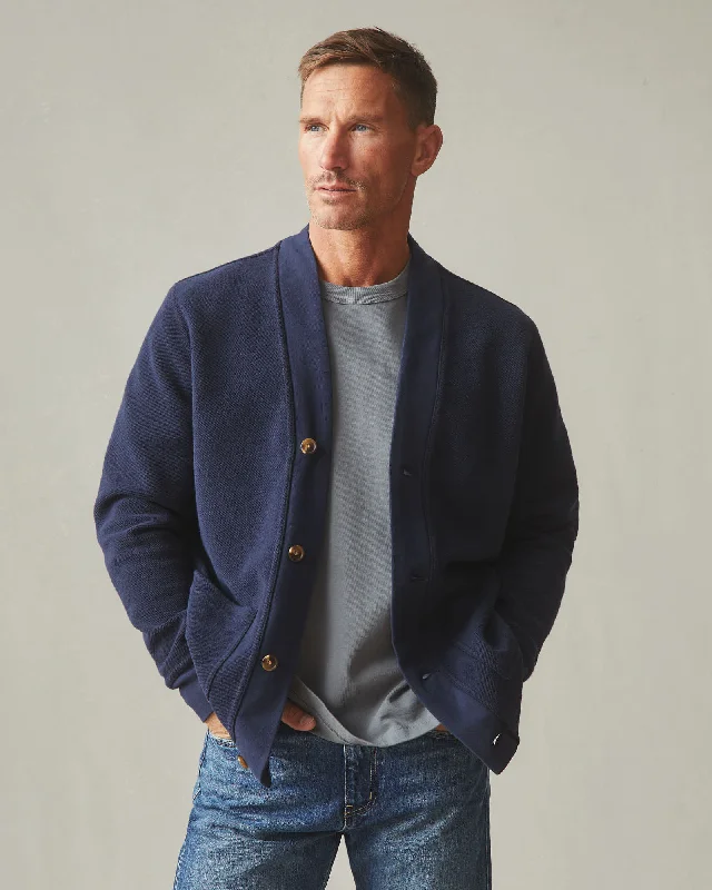 French Terry Twill Cardigan - Oxford Blue Trendy Men's Scandinavian