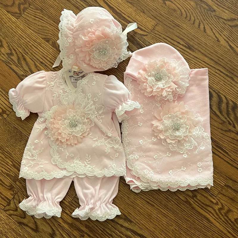 Katie Rose Kim Pink Layette Set Laid