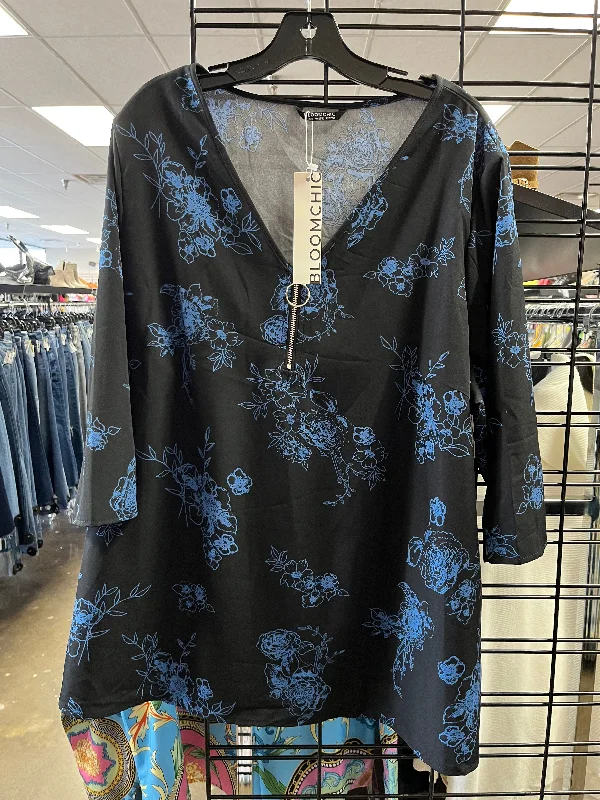 Top 3/4 Sleeve By Cmf In Black & Blue, Size: 2x Business