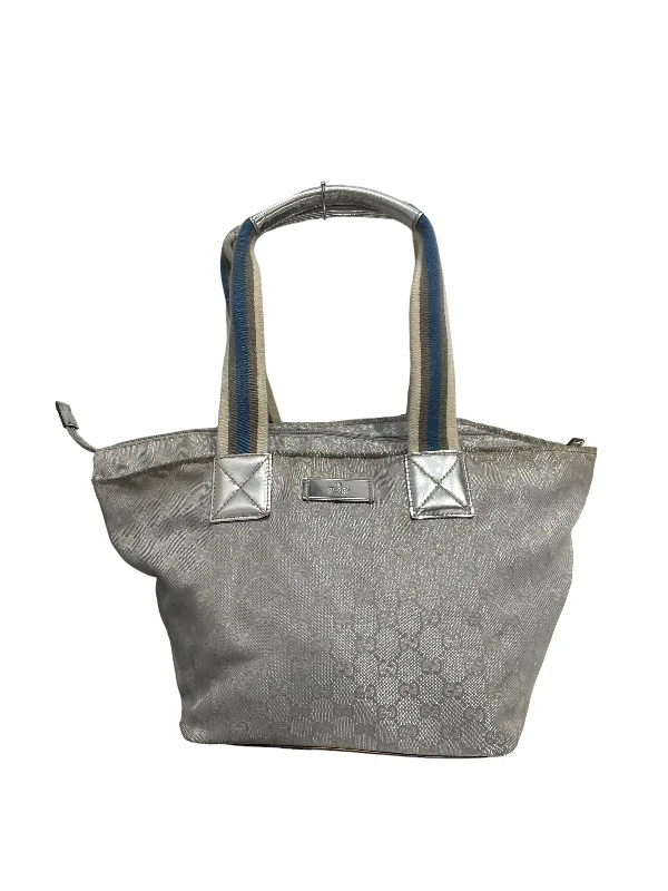 GUCCI/Tote Bag/Monogram/SLV/GUCCI SILVER MONOGRAM TOTE Streetwear Style