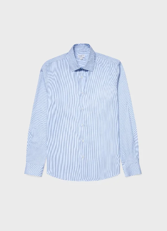 Men's Cotton Stretch Shirt in Light Blue/White Laid