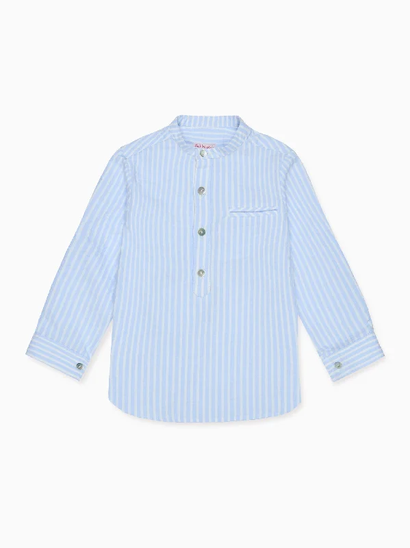 Blue Stripe Mateo Cotton Long Sleeve Boy Shirt Sporty Men's Tennis