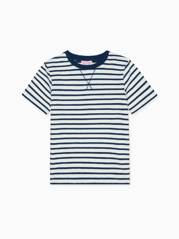 Navy Stripe Arturo Kids Cotton T-Shirt Unique Men's Patch