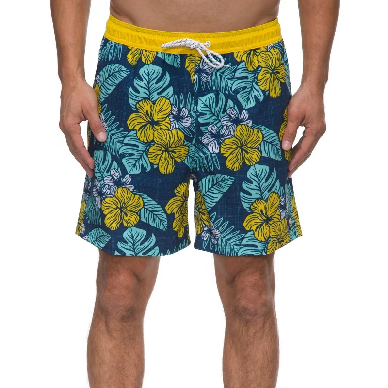 Reef Mens Floral Print Pockets Swim Trunks Laid