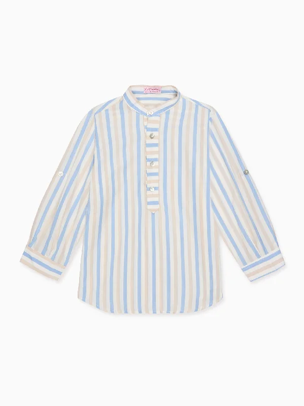 Sand Stripe Jazmin Cotton Long Sleeve Boy Shirt Practical Men's Quick