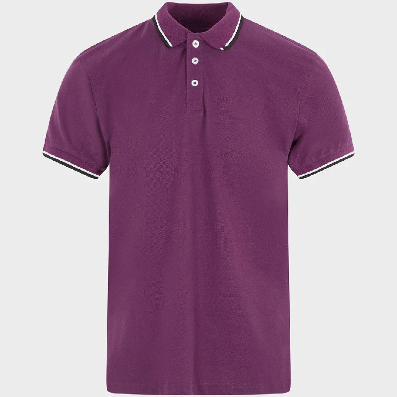 Men`s Tipped Collar Polo Plum Youthful Men's Anime