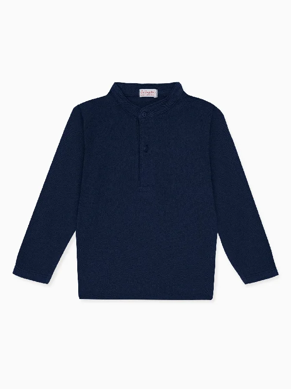 Navy Alcomo Long Sleeve Boy Polo Shirt Elegant Men's Formal 