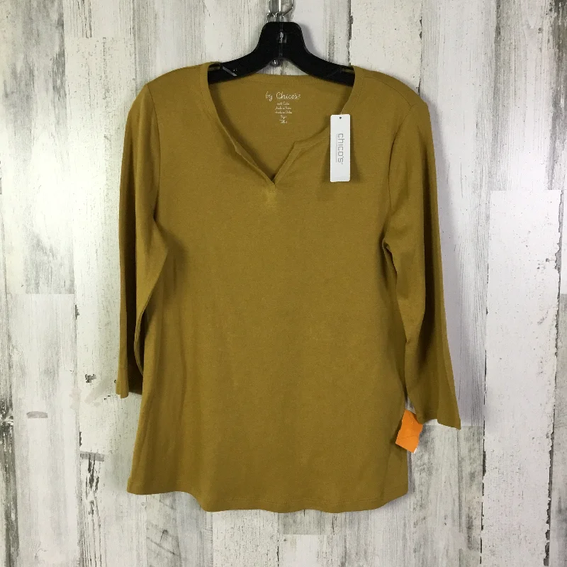 Top 3/4 Sleeve Basic By Chicos In Yellow, Size:M Casual Men's Japanese 