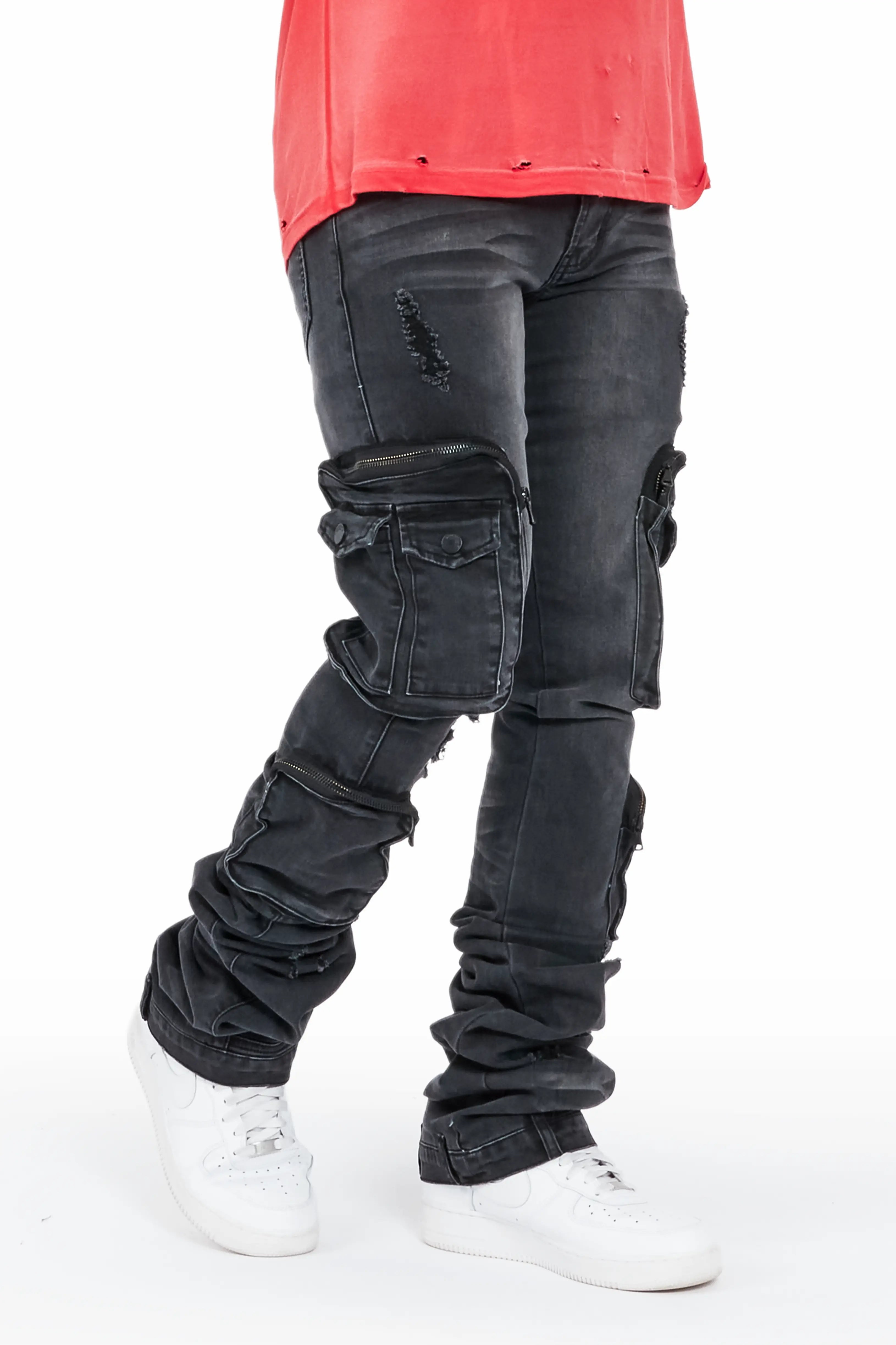 Shane Grey Wash Super Stacked Flare Jean Cool Men's Distressed